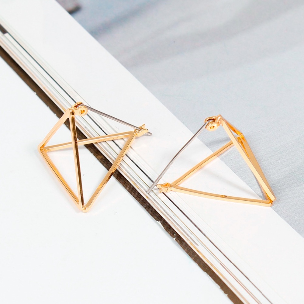 2/$20! Gold 3D Triangle Clasp Closure Earrings - Picture 2 of 8